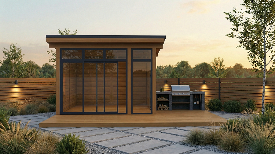 Застекленная беседка Прозот с фальцевой кровлей