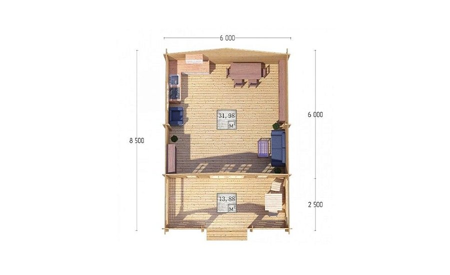 Садовый дом серия ДСВ 6×6 с верандой 2,5м.