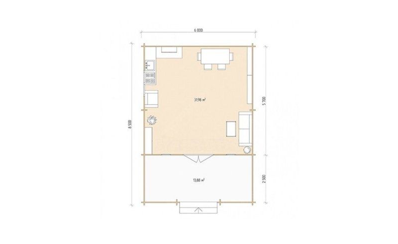 Садовый дом серия ДСВ 6×6 с верандой 2,5м.