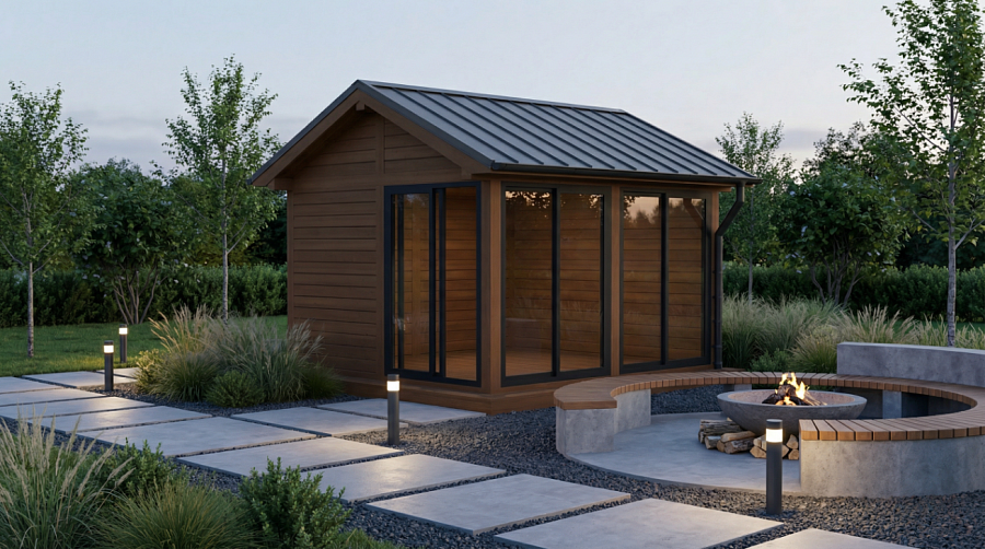 Застекленная беседка Врайтл с фальцевой кровлей